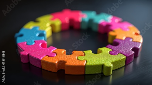 Puzzle Pieces Circle: Teamwork, Solution, and Strategy Concept
