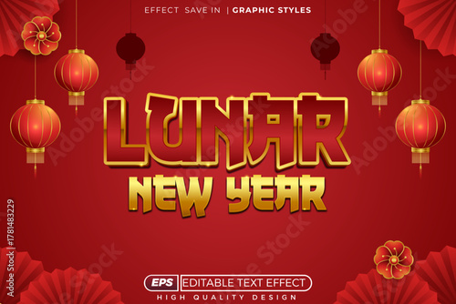 Editable 3d text effect lunar new year with decorative background for banner template design