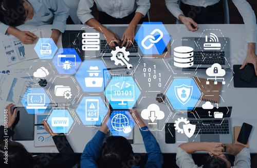 Photos Software development with coding overlays, programming languages, developer tools, mobile app creation, and advanced programming for digital product development and software solutions
