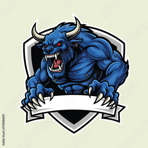 Furious Blue Bull Mascot Unleashed A Powerful Illustration for Sports Teams and Logos