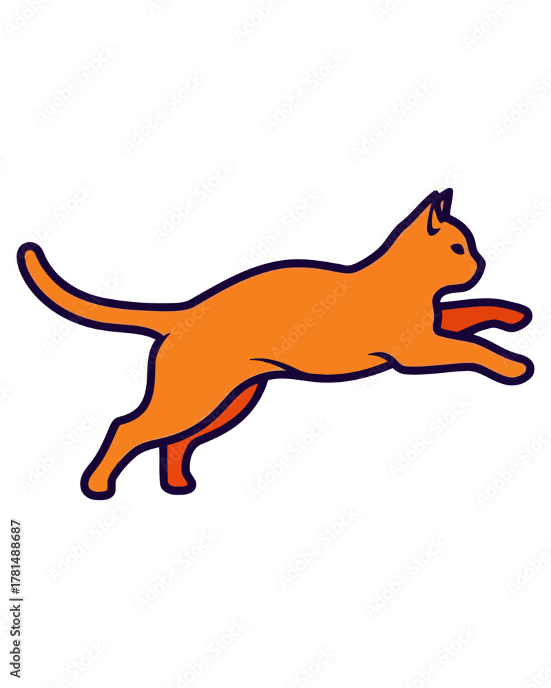 Fototapeta premium Illustration of an orange cat in a dynamic jumping pose, showcasing agility and playful movement