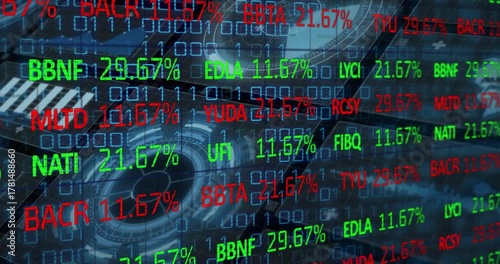 Market feed starting faint ticker scrolling, updating colors, crowding over rotor, showing swings