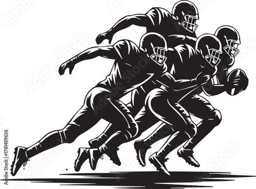 American Football Players Running with Ball in Silhouette