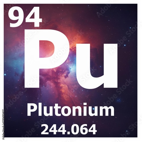 vector illustration of periodic element 94 Pu Plutonium with an abstract space nebula background 