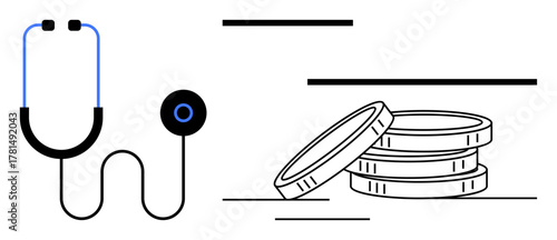 Stethoscope alongside stacked coins highlighting healthcare costs, medical budgeting, financial planning, and economic implications. Ideal for healthcare expenses, insurance, investment, savings