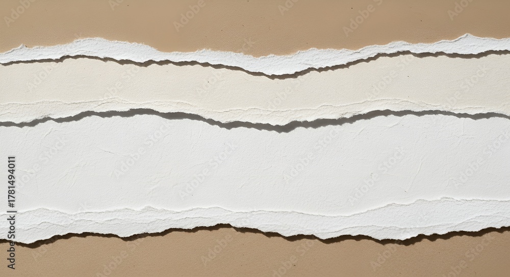 Fototapeta premium Torn paper edges with rough texture beige and white layers suitable for backgrounds or design elements