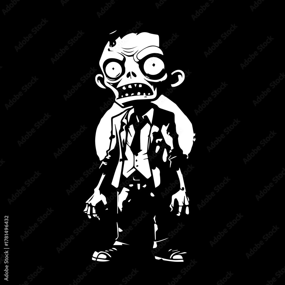 Fototapeta premium Cartoon Zombie Character with Suit, Tie, and Damaged Head
