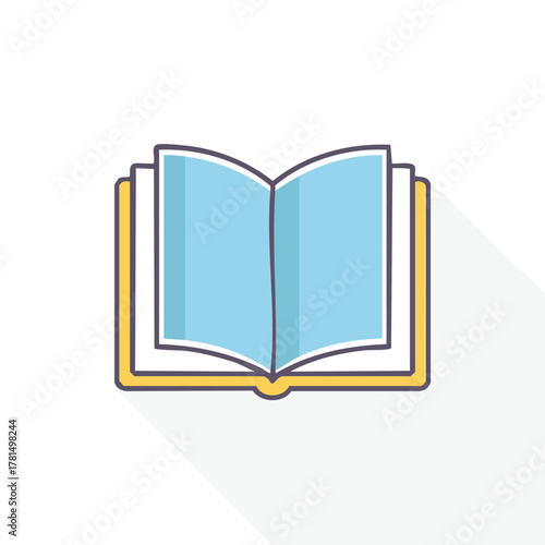 Open book icon with blue pages and yellow cover on white background