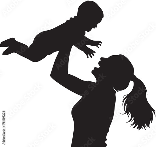 Joyful Mother and Baby Silhouette Playing, Symbolizing Love and Family Bond.