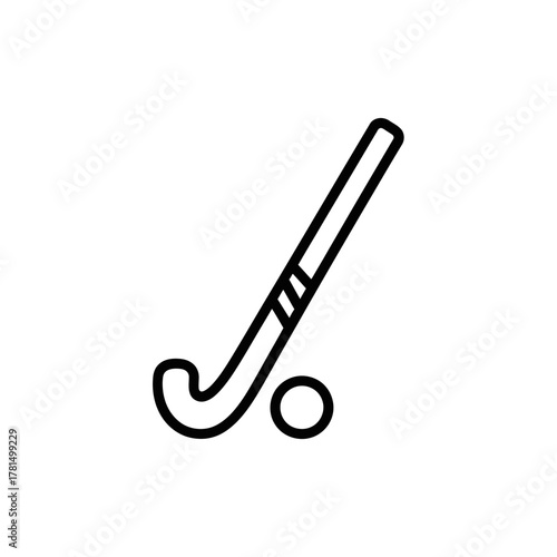 Field Hockey Stick and Ball Outline Icon for Sports Equipment