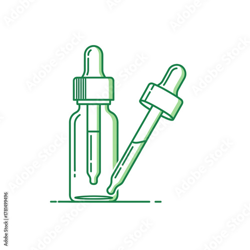 Green Line Art Dropper Bottle with Pipette for Liquid Serum and Essential Oils