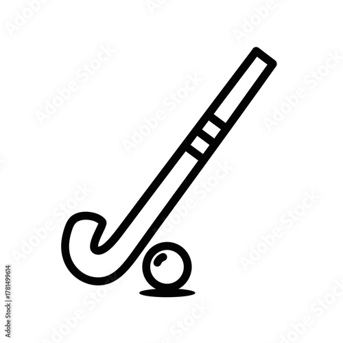 Field Hockey Stick and Ball Outline Icon for Sports Equipment