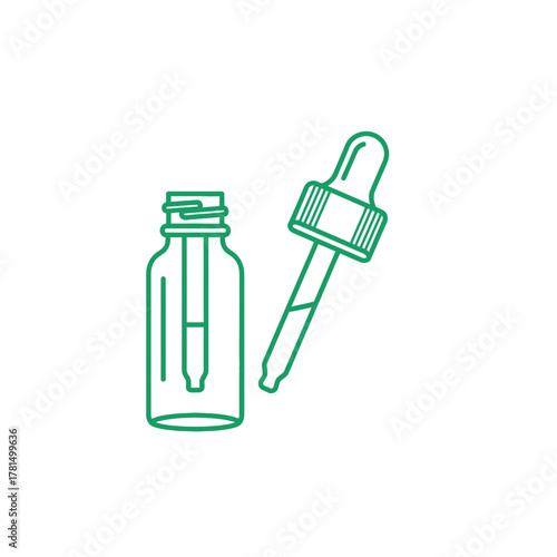 Green Line Art Dropper Bottle with Pipette for Liquid Serum and Essential Oils