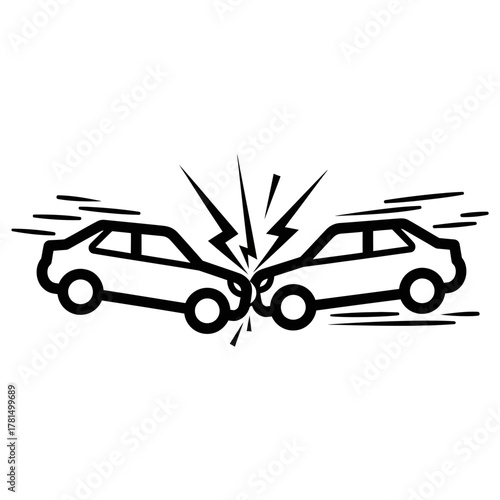 Car Crash Outline Icon Representing Vehicle Accident and Collision Impact