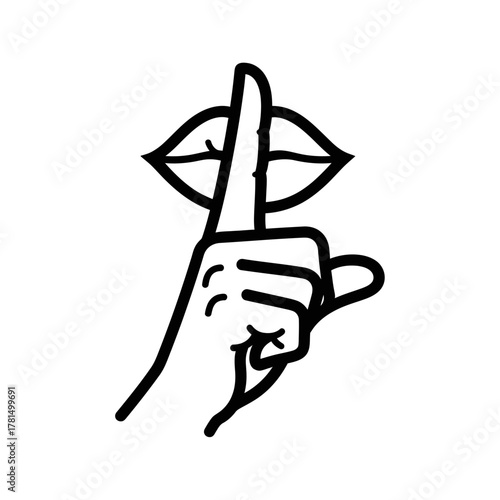 Silent Gesture Hand with Lips – Minimalist Line Art of Secrecy and Calm Expression