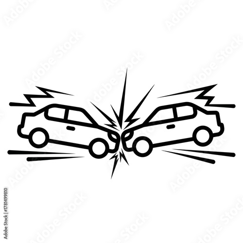 Car Crash Outline Icon Representing Vehicle Accident and Collision Impact
