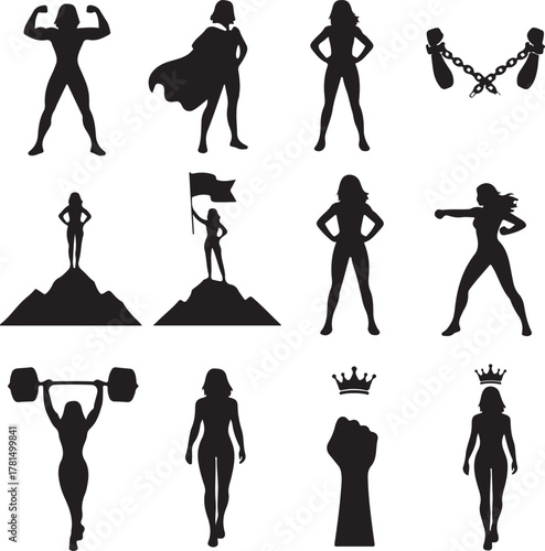  Strong Women Silhouettes Empowering Icons of Female Power, Strength, Success, and Freedom Collection