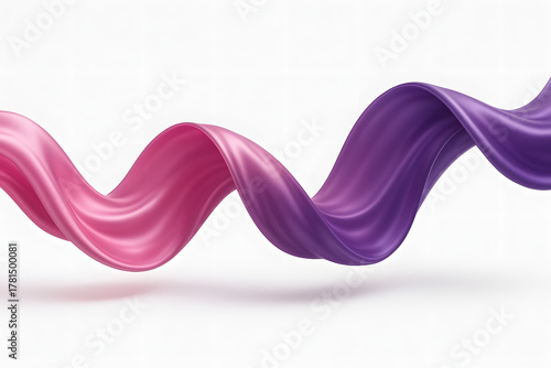 Smooth flowing abstract ribbon in pink and purple gradient on white background