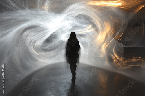 Fototapeta Naklejka Na Ścianę i Meble -  A swirling mist that glows when someone walks through it  