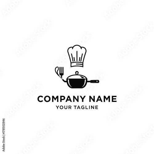 Chef Hat and Cooking Utensils Logo Design.