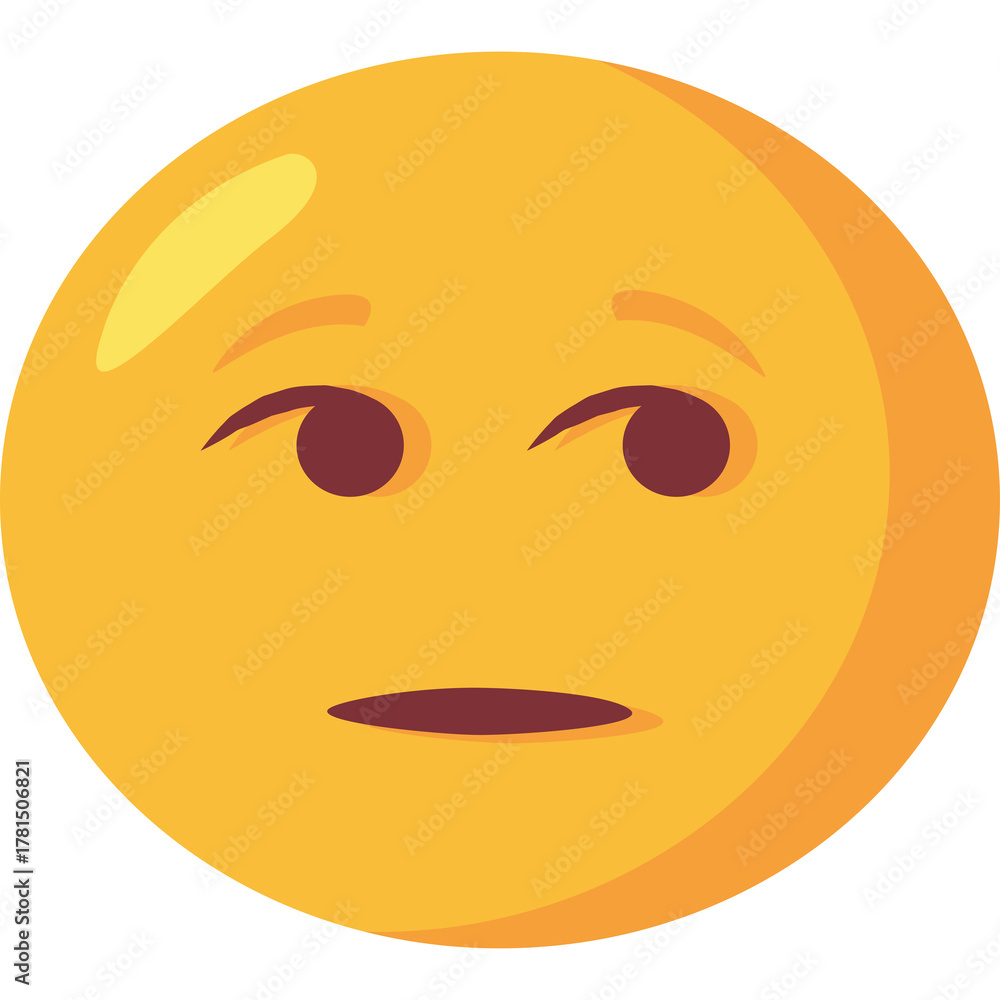 Fototapeta premium Yellow Emoticon With Skeptical Expression And Rolling Eyes On Transparent Background