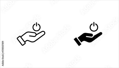 On off power button hand icon set. Switch on switch off icon, vector illustration