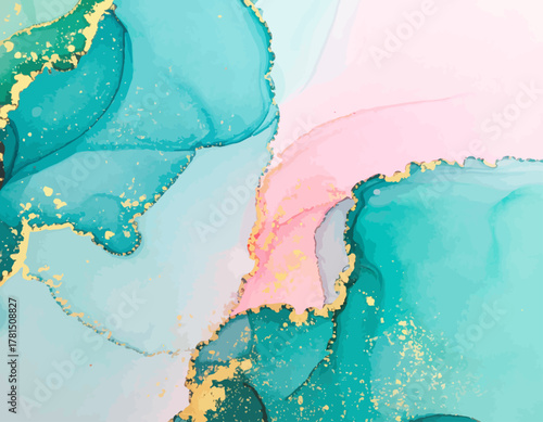 Abstract Fluid Art with Teal, Pink, and Gold Accents.