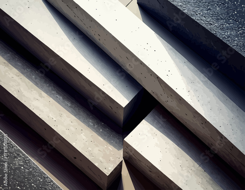 Abstract Geometric Concrete Blocks with Dramatic Shadows.