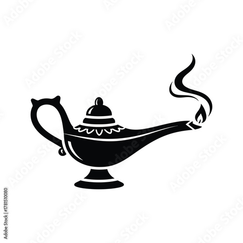 Black magic lamp with flame smoke
