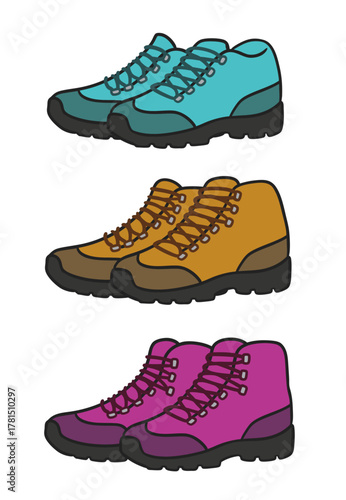 ローカット、ミッドカット、ハイカットの登山靴のイラスト