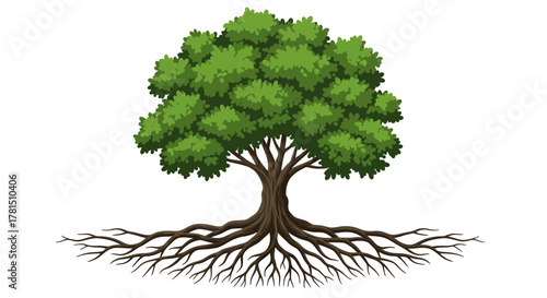 Majestic Tree with Sprawling Roots, Symbol of Growth, and Strength in Nature