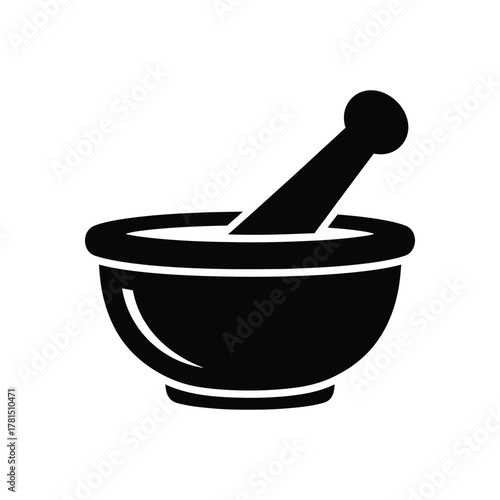 Black mortar and pestle icon tool