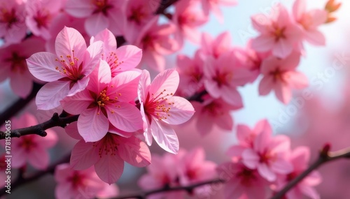 Wallpaper Mural Bold pink sakura, dense clustered blooms, vibrant background , wallpaper, floral Torontodigital.ca