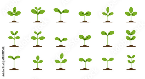 Seedling Collection Icon Set of Growing Plants in Soil