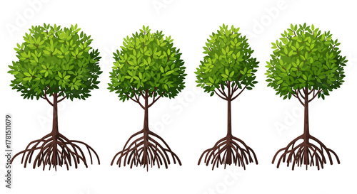 Mangrove Trees with Root Systems Illustration