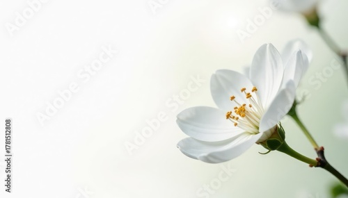 Delicate white flower blossoms against pure white background, wildlife, garden, nature