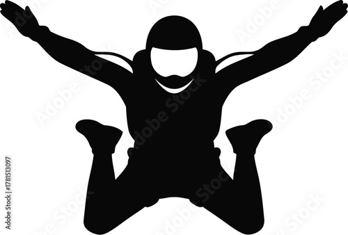 A skydiver is in freefall the skydiver is wearing a helmet and jumpsuit the skydiver is in a prone position