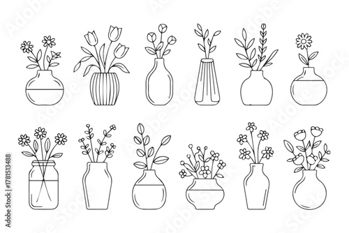 vase assorted hand drawn flower vase silhouettes pack
