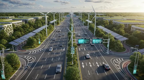 Sustainable Cityscape - A Vision of Green Transportation and Renewable Energy.