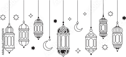 ramadan lantern crescent moon star pattern vector background for greeting