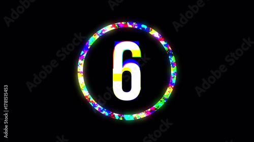 10 Second Glitch Countdown Timer Animation, Distorted Retro Digital Counter Visual Effect, RGB Noise and Chromatic Aberration. 4k  video with RGB alpha