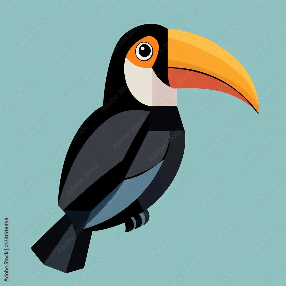 Obraz premium Stylized toucan with vibrant orange beak on blue