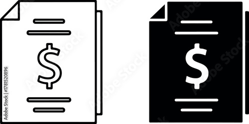 Financial document icon set with dollar sign symbol.