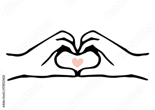 手でハートを作るイラスト＿ピンクのハート