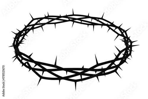 Monochromatic silhouette of a crown of thorns symbol isolated on a clean white background for religious or symbolic design