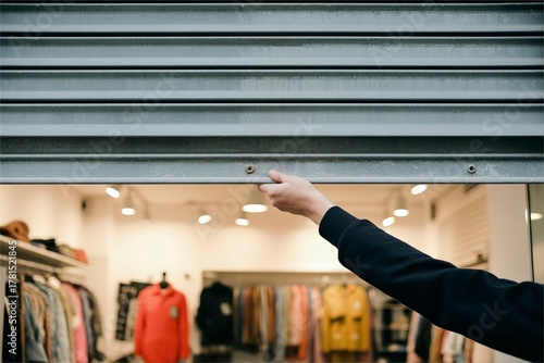 hand pull down shop roller door. Business closing hour