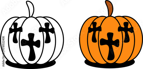 Illustration of a carved pumpkin with a spooky bat-shaped face, perfect for Halloween designs, party decor, stickers, or seasonal graphics.