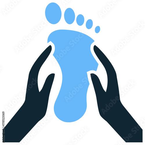 Foot massage icon vector. Ideal for reflexology, pedicure, and spa treatment themes. This icon symbolizes foot care, relaxation, and therapeutic services. Perfect for salon menus.