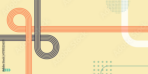 Abstract retro background with intersecting parallel lines and geometric shapes creating a sense of connection