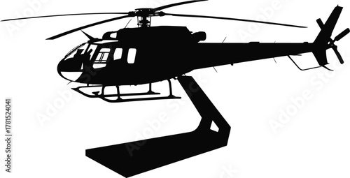 Helicopter model display stand silhouette with intricate design elements